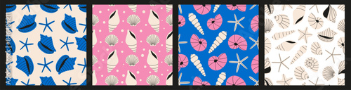 Seashells seamless pattern set