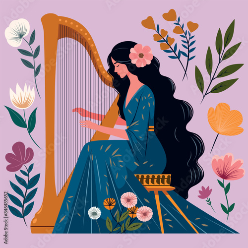 Woman Playing Harp