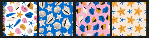 Seashells seamless pattern set
