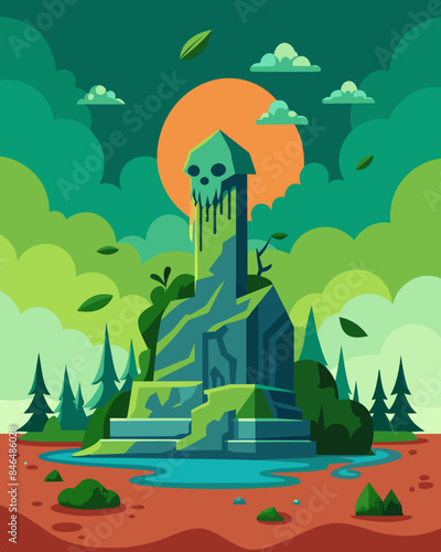 The once lush and green landscape had been transformed into a grotesque monument to humanitys disregard for the environment.. Vector illustration