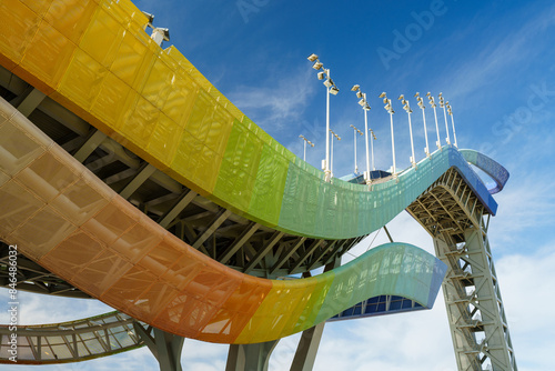 A modern design ski jump platform from various perspective