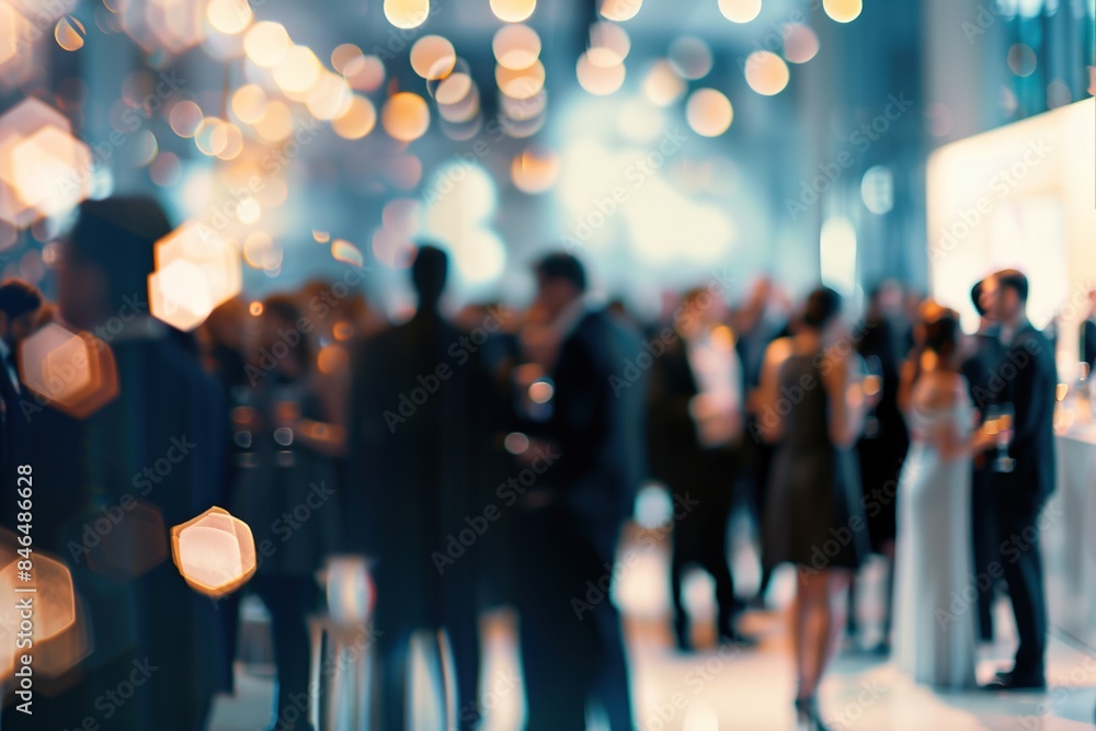 Defocused image capturing corporate event with a blurry people and bokeh lights background. Ai generative Defocused image capturing corporate event with a blurry people and bokeh lights background. Ai generative
