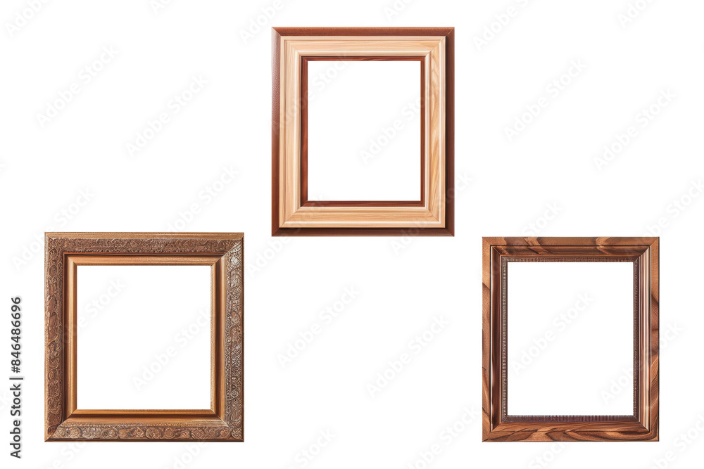 Set of wooden picture frames, isolated on transparent background Set of wooden picture frames, isolated on transparent background