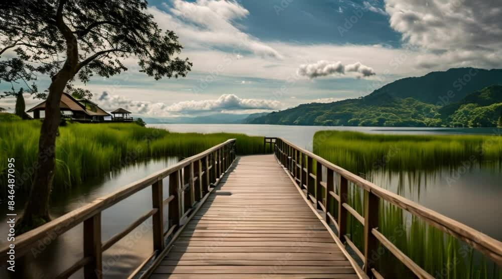 Scenic View of Lake Toba from Wooden Bridge Scenic View of Lake Toba from Wooden Bridge
