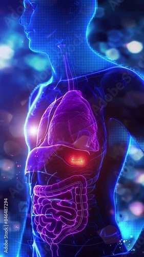 Human digestive system highlighted on black background