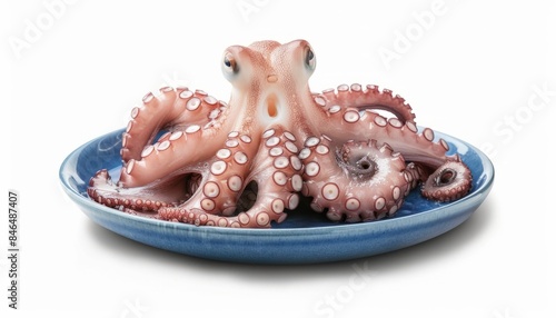 Oceanic Delight: Fresh Frozen Octopus Served on a Blue Plate
