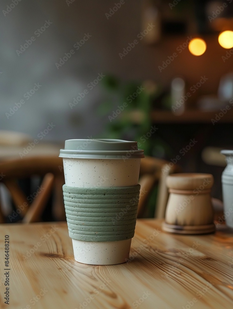 AI generated illustration of a reusable coffee cup made from eco-friendly materials AI generated illustration of a reusable coffee cup made from eco-friendly materials