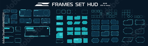 Futuristic set neon frames for HUD interface. Vector set neon frames. Modern template with windows and frames for digital user interface. Windows interface HUD elements. Templates with frames