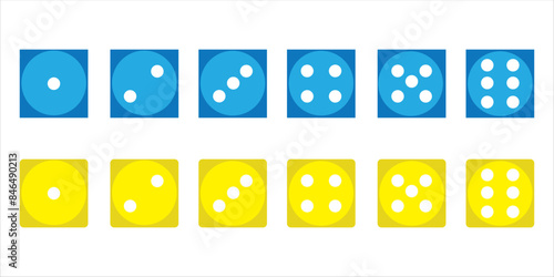 Game dice set isolated on white background. Set of dice in flat and linear design from one to six. Traditional game die with marked with different numbers of dots. Vector illustration. EPS 10