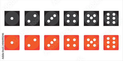 Game dice set isolated on transparent background. Set of dice in flat and linear design from one to six. Traditional game die with marked with different numbers of dots . vector illustration