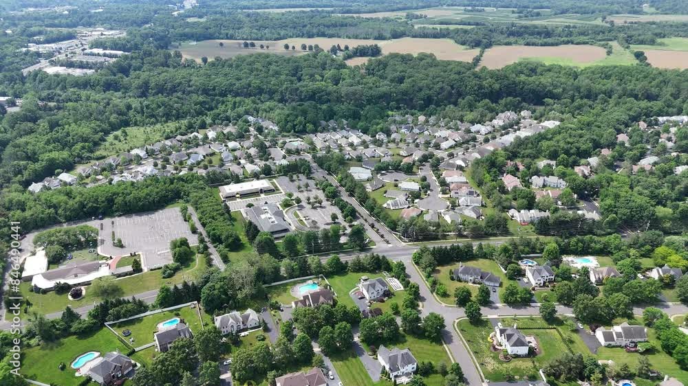 Aerial view of Manalapan cityscape on a sunny day in western Monmouth County, New Jersey, USA Aerial view of Manalapan cityscape on a sunny day in western Monmouth County, New Jersey, USA