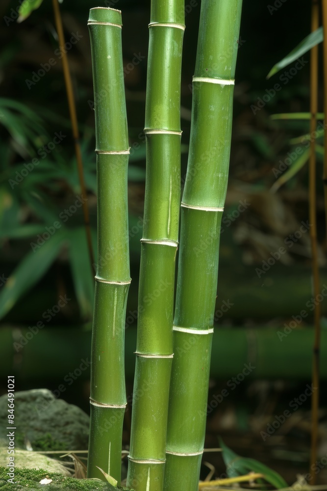 Vibrant green bamboo shoot naturally emerging from the ground, showcasing natural growth Vibrant green bamboo shoot naturally emerging from the ground, showcasing natural growth