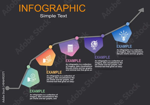Vector infographic showing upward curves with flags showing positions for presentations in education, finance, service planning, timeline display showing more developments.