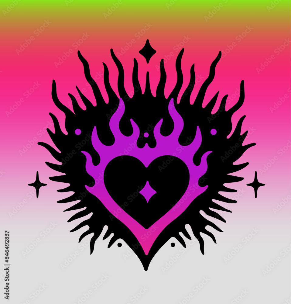 Elegant neo-tribal heart-shaped tattoo on a gradient neon pink and green background. Y2K cybersigilism aesthetic. Elegant neo-tribal heart-shaped tattoo on a gradient neon pink and green background. Y2K cybersigilism aesthetic.