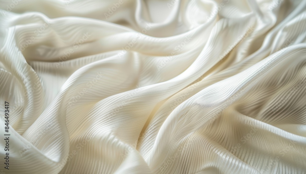 Close-up of soft, smooth, and luxurious white silk fabric with flowing folds, creating an elegant and tranquil aesthetic. Close-up of soft, smooth, and luxurious white silk fabric with flowing folds, creating an elegant and tranquil aesthetic.