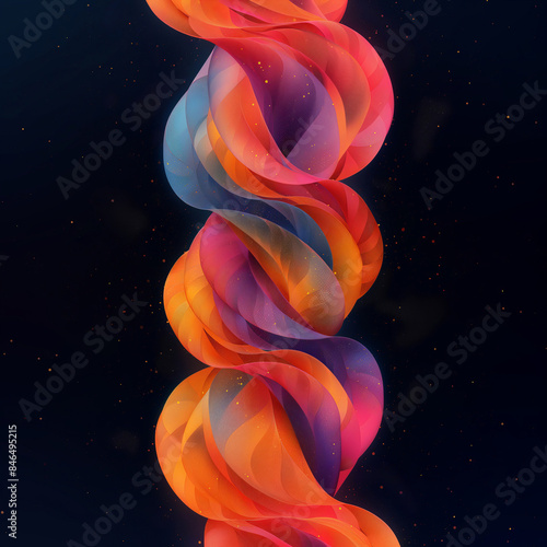 Vibrant Abstract Twisting Ribbon with Multicolored Waves on Dark Background