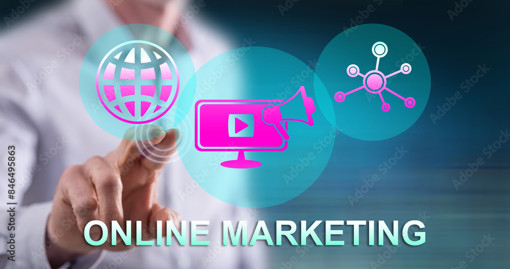 Fototapeta premium Man touching an online marketing concept