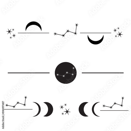 Text dividers, paragraph dividers, borders, frames, separators with moon and star constellations.	
