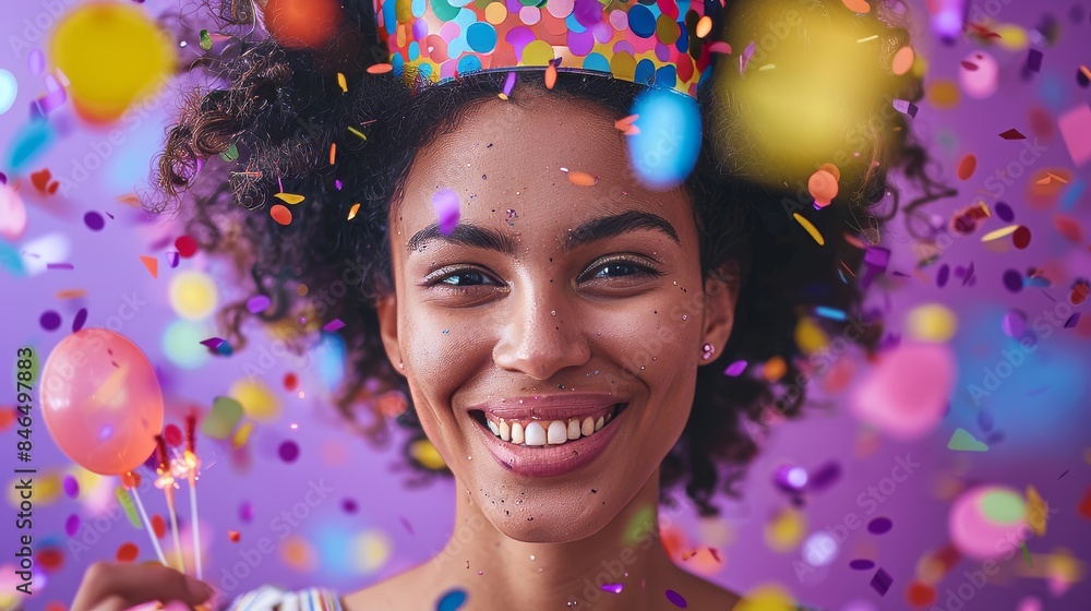 Someone, wearing a birthday crown and holding a confetti popper Someone, wearing a birthday crown and holding a confetti popper