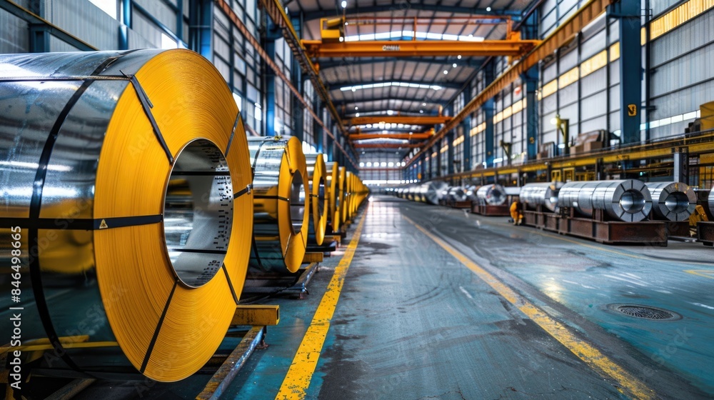 Industrial Process of Galvanizing Steel Coils in Steel Plant Factory Building Industrial Process of Galvanizing Steel Coils in Steel Plant Factory Building