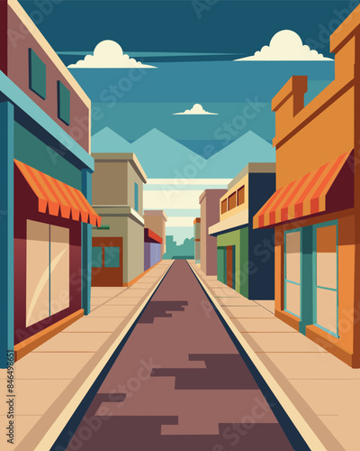 The main street once bustling with workers on their lunch breaks and shoppers now echoes with the sounds of shuttered businesses and deserted storefronts.. Vector illustration