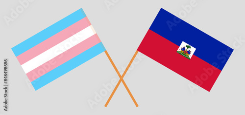 Crossed flags of Transgender Pride and Haiti. Official colors. Correct proportion