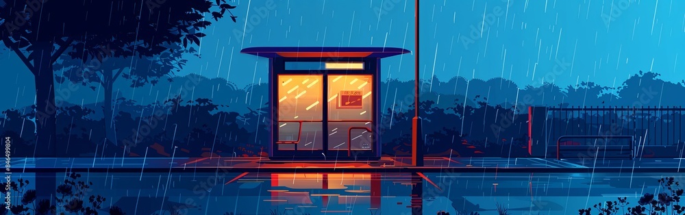 Rainy Night at the Urban Bus Stop Rainy Night at the Urban Bus Stop