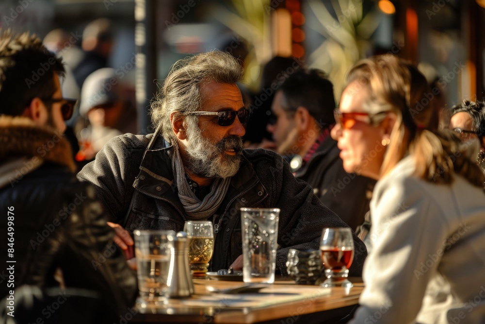 Unidentified people sitting at a table with drinks in a street cafe in Madrid, Spain Unidentified people sitting at a table with drinks in a street cafe in Madrid, Spain