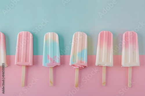 a group of popsicles on a pink and blue background © Maxime