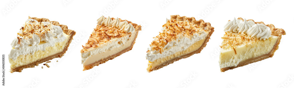 Coconut Cream Pie Slices with Whipped Cream and Toasted Coconut on Transparent Background Coconut Cream Pie Slices with Whipped Cream and Toasted Coconut on Transparent Background