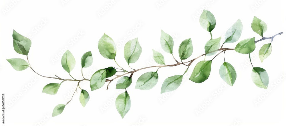 Watercolor Green Leaves Branch Isolated on White Background. Watercolor Green Leaves Branch Isolated on White Background.