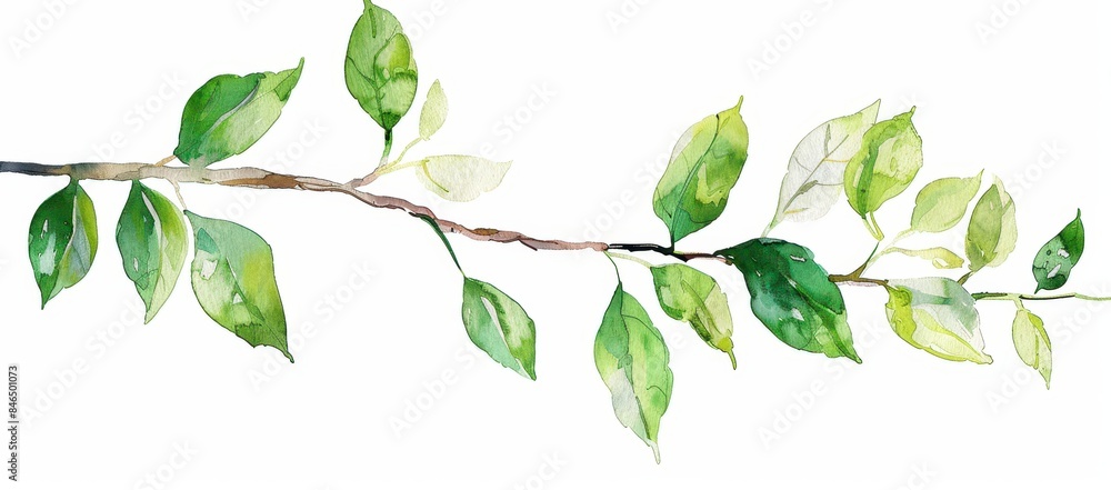 Watercolor Green Branch with Leaves. Watercolor Green Branch with Leaves.