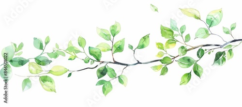 Wallpaper Mural Watercolor Painting of Green Leaves on a Branch. Torontodigital.ca