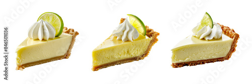 Key Lime Pie Slices with Whipped Cream and Lime Wedge Isolated on Transparent Background photo