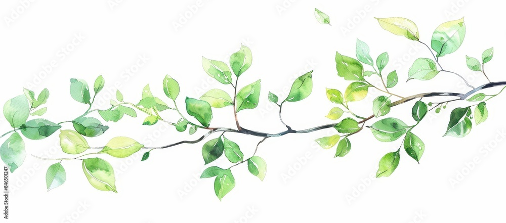 Watercolor Green Leaves Branch
