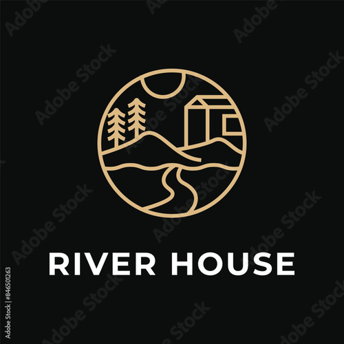 river house mountain logo design concept idea