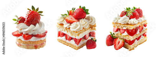 Assorted Fresh Strawberry Shortcakes with Whipped Cream Isolated on Transparent Background