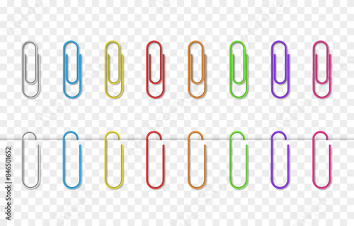 Vector set of realistic paper clips png. Attached paper clips, paper clips. Multi-colored paper clips png.