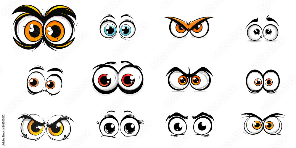Ensemble de paires d’œil de dessins animés. En colère, riant, souriant, surpris, effrayé et autres expressions. Illustration Ensemble de paires d’œil de dessins animés. En colère, riant, souriant, surpris, effrayé et autres expressions. Illustration