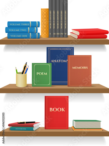 Wall bookshelf with different books