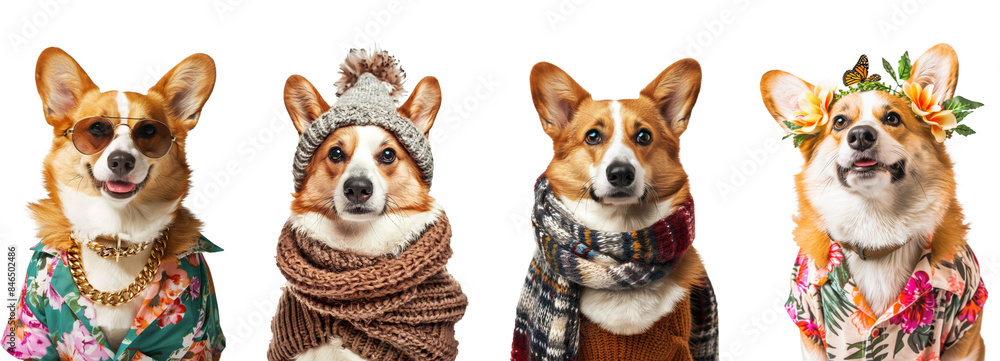 Obraz premium Seasonal pembroke welsh corgi dog portraits isolated on transparent background