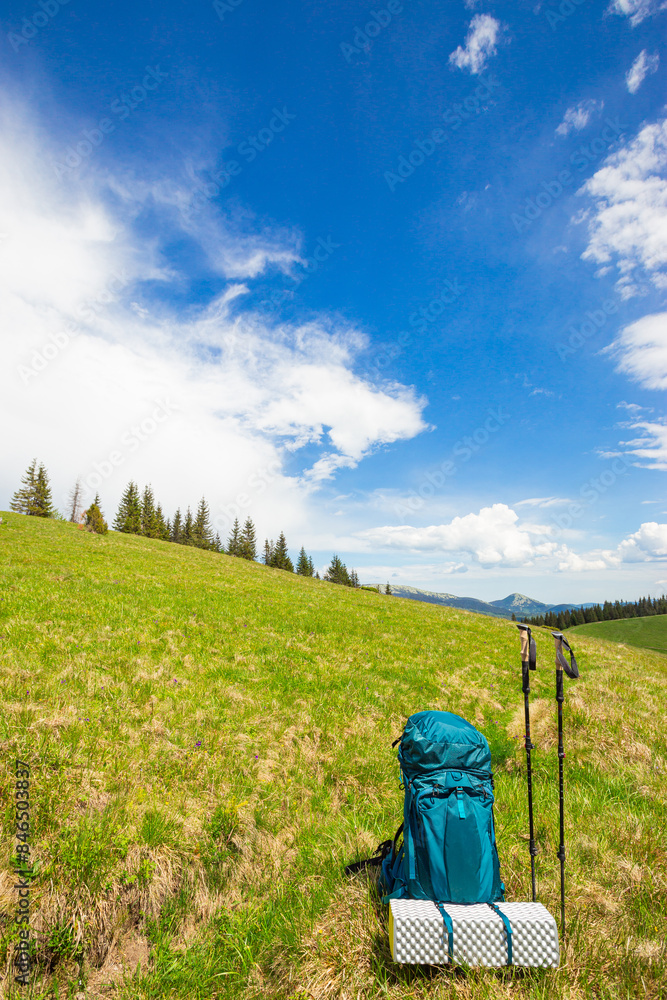Hiking in the mountains with a backpack. Hiking in the mountains with a backpack.