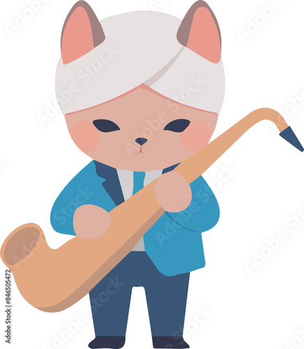 Vector of a cat wearing a turban and playing a saxophone