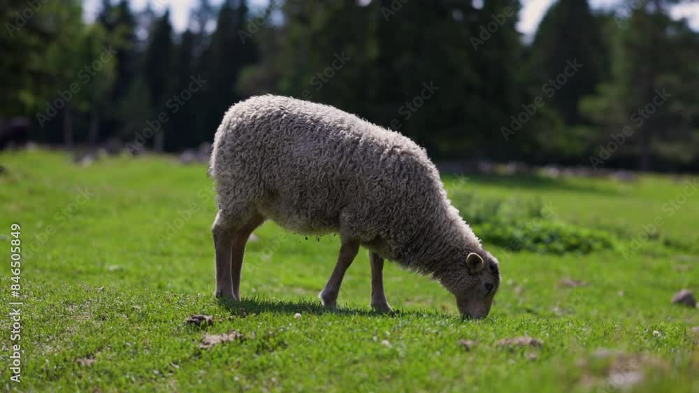 Lamb grazing grass on a sunny summer day in Sweden Lamb grazing grass on a sunny summer day in Sweden
