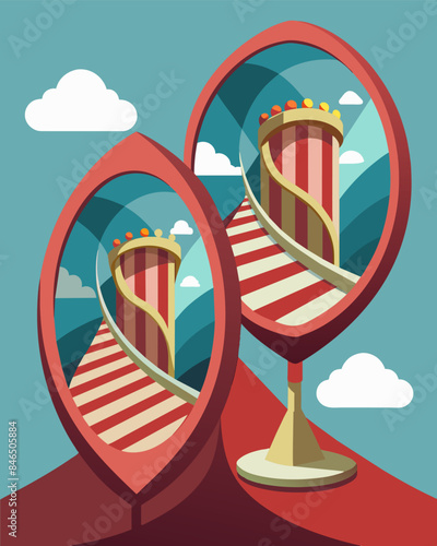 The mirrors in a funhouse that warp and twist your reflection distorting reality.. Vector illustration