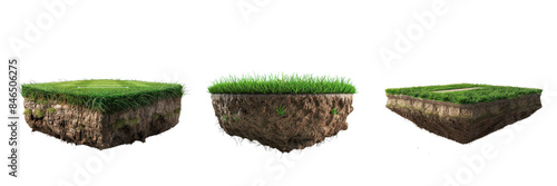 Three Floating Grass and Soil Blocks Isolated on Transparent Background