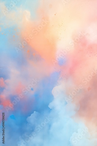 Abstract watercolor background with pink, blue and white colors reminiscent of clouds