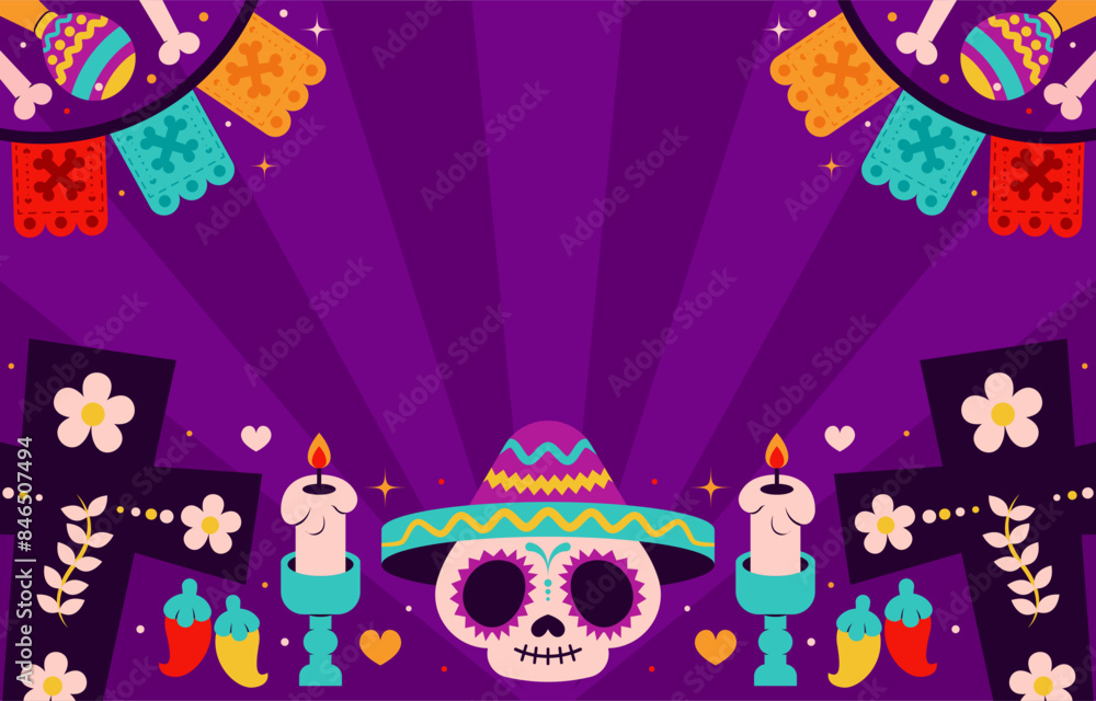 Fototapeta premium Day of the dead party background vector with stripes
