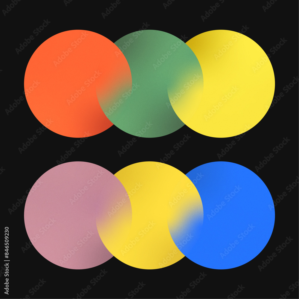 Three merged gradient circles with grain texture, good for logo design, text background Three merged gradient circles with grain texture, good for logo design, text background