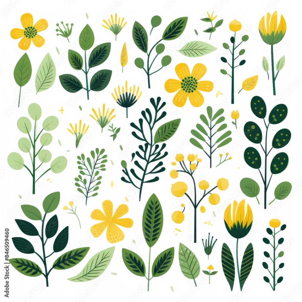 Vibrant Wildflowers and Whimsical Green Leaves Vibrant Wildflowers and Whimsical Green Leaves